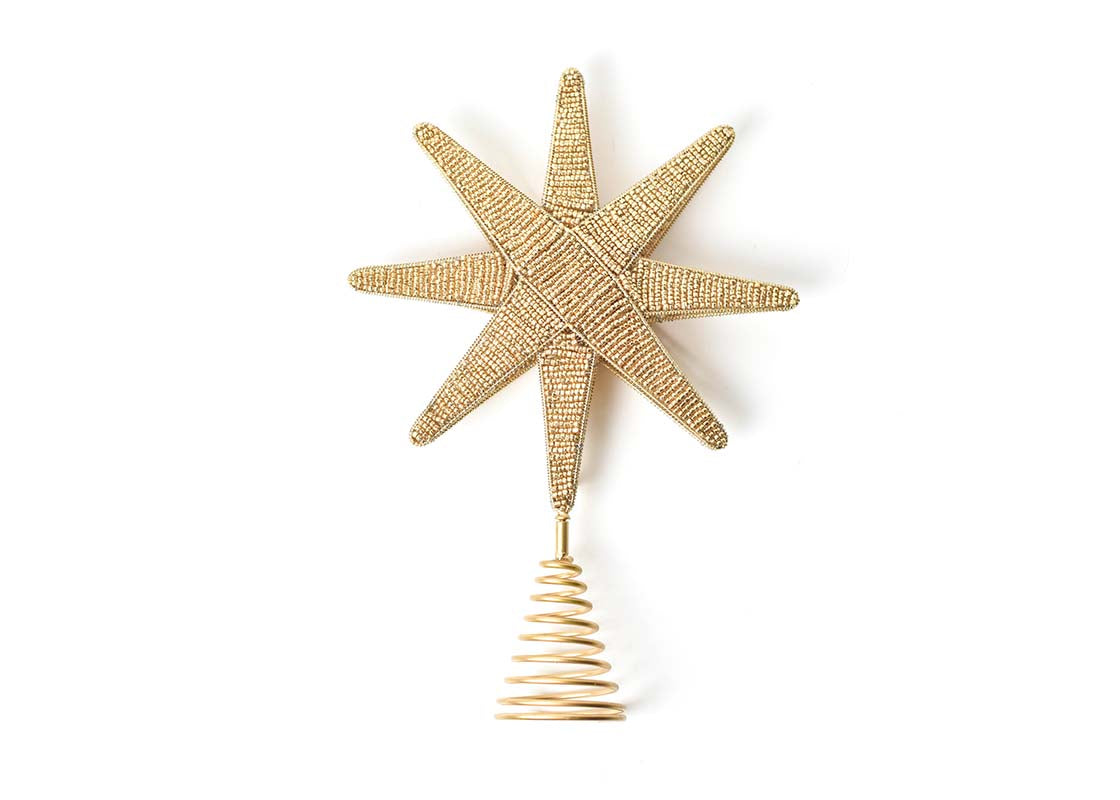 Overhead View of Gold Beaded Star Large Tree Topper