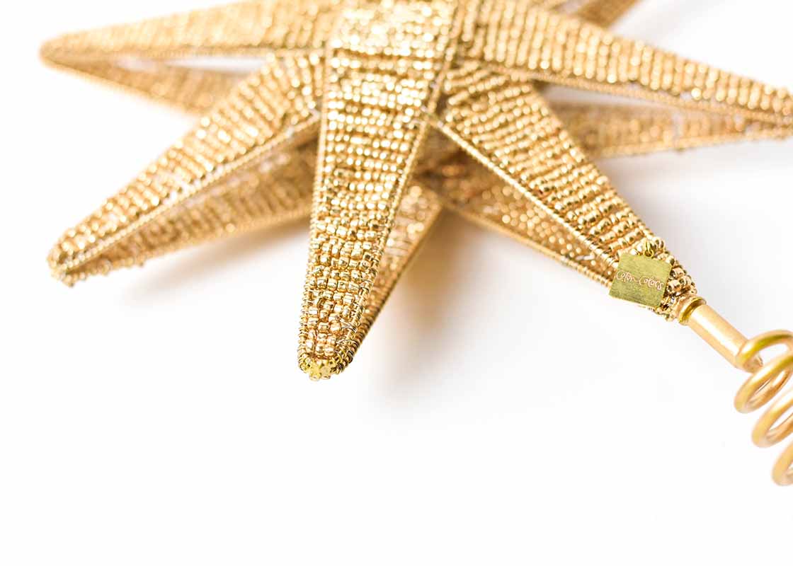 Cropped Close up of Edge of Gold Beaded Star Large Tree Topper
