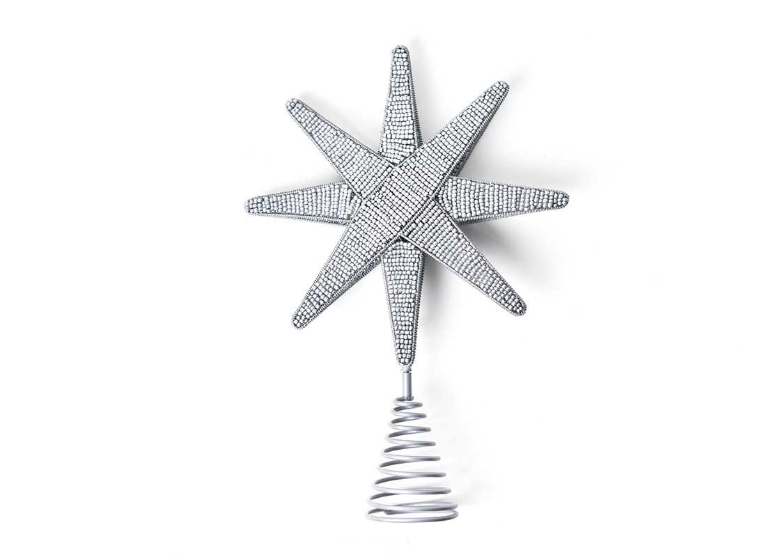 Overhead View of Silver Beaded Star Large Tree Topper