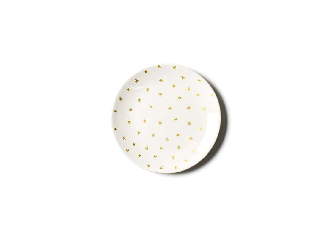 Overhead View of Handcrafted Gold Stars Salad Plate in Metallic Gold