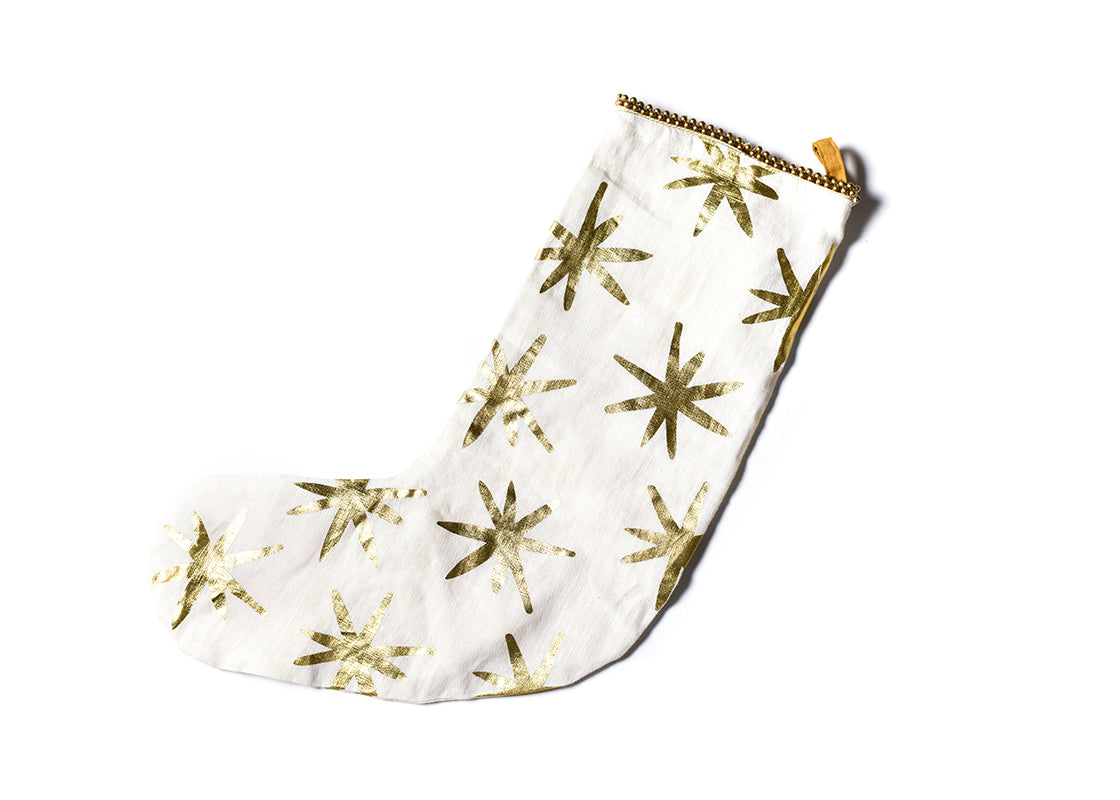 Overhead View of the Back of Gold Stars Stocking with Beaded Trim