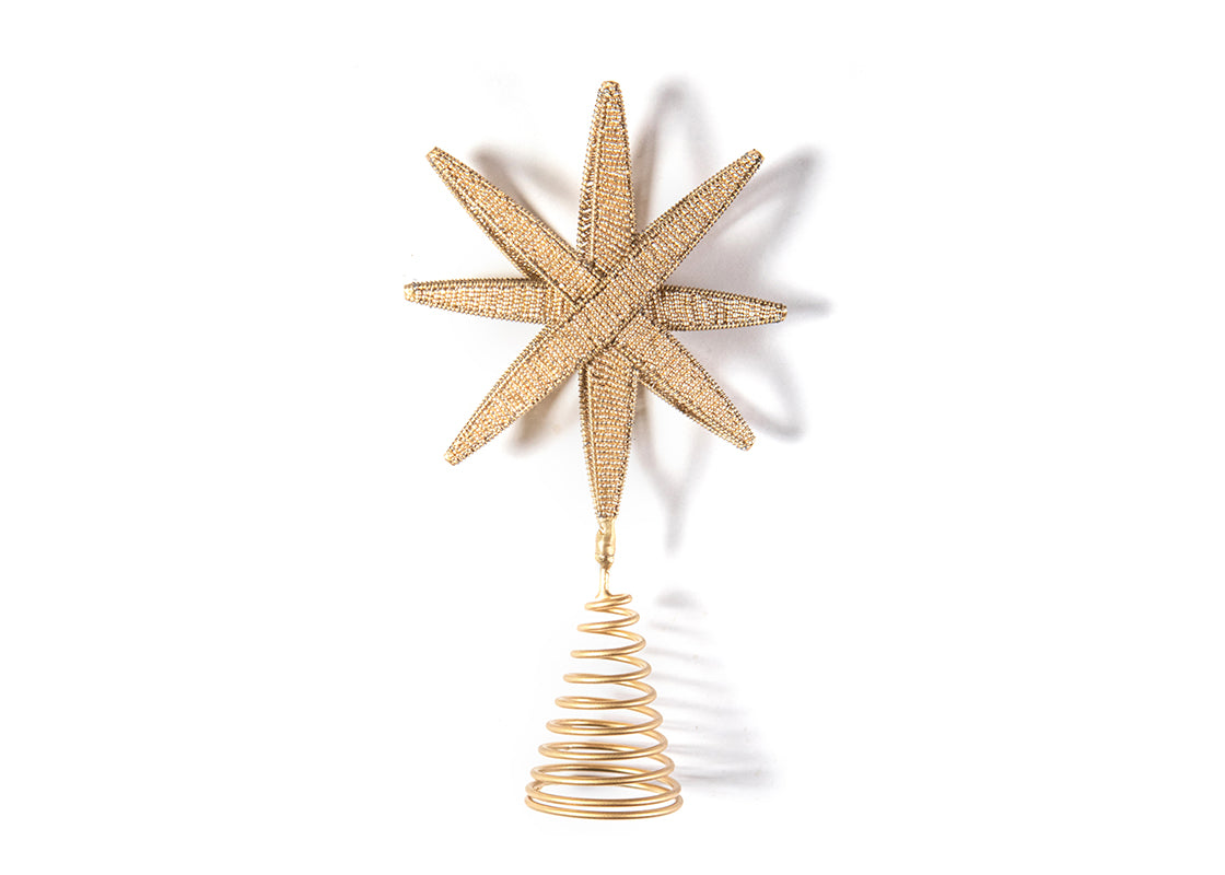 Front View of Gold Beaded Star Small Tree Topper