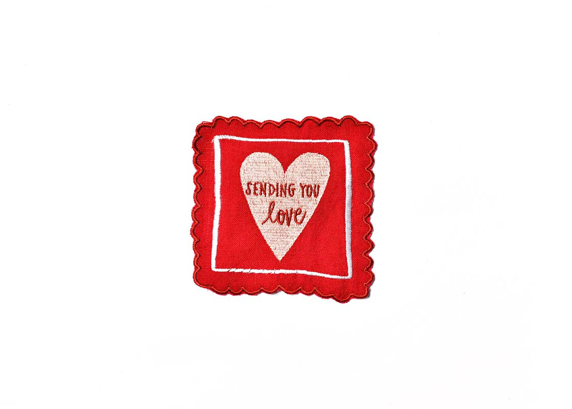 Overhead View of One Cocktail Napkin in Stamp of Love Cocktail Napkin Showing Overall Design
