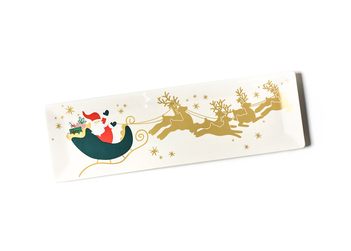 Overhead View of Flying Santa Skinny Rectangle Tray