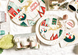 Tablescape with Holiday Serveware Including Christmas Village Salad Plate