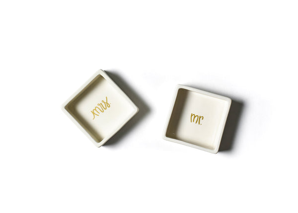 Square Trinket Bowls with Mr. and Mrs. Gold Lettering on the Bottom