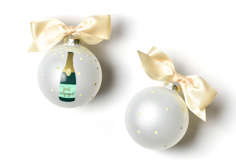 Opaque White Gold Dots Just Engaged Champagne Pop Ornament