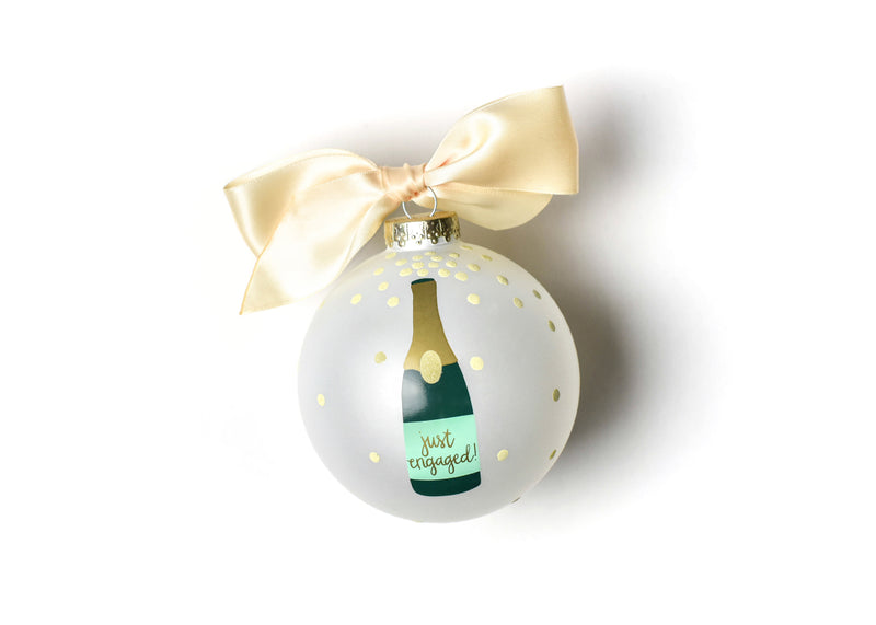 Gold Dots Champagne Bottle Just Engaged Champagne Pop Ornament Cream Satin Bow