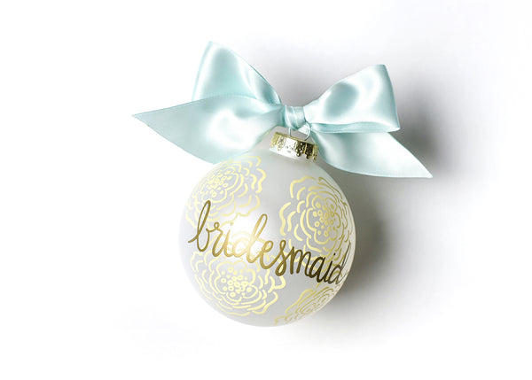 Gold Writing Bridesmaids Glass Ornament with Floral Design
