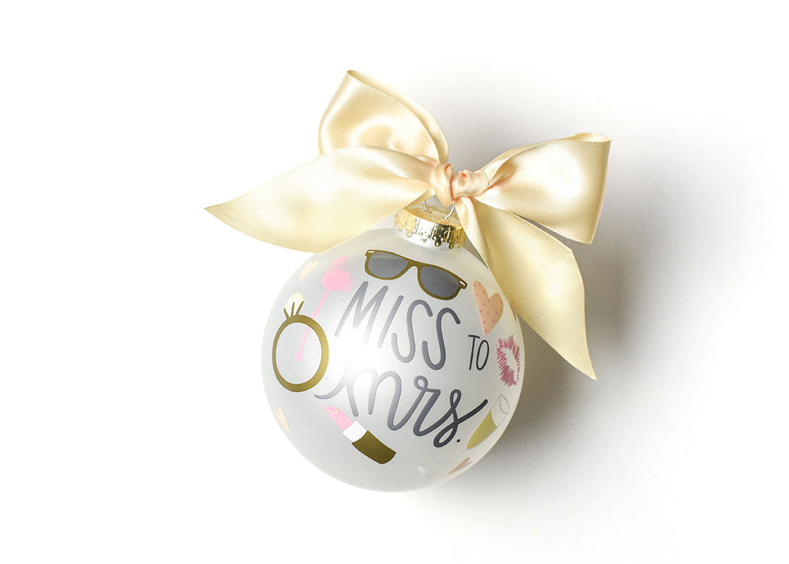 Front View of Miss to Mrs. Glass Ornament
