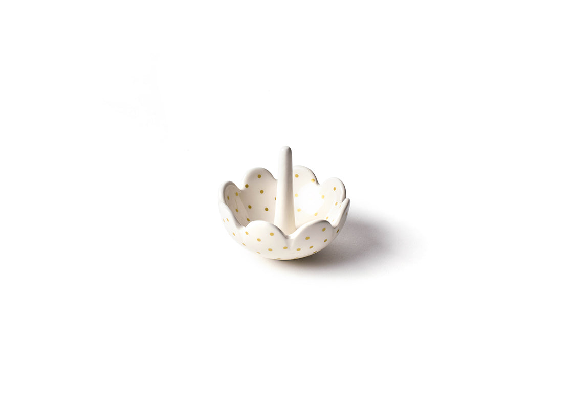 Front View of Gold Swiss Dot Scallop Ring Dish