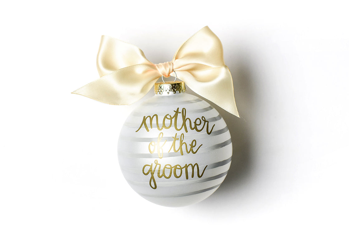 Front View of Stripe Mother of the Groom Glass Ornament