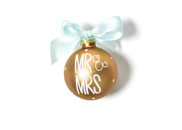 Mr. & Mrs. Ornament with Mint Green Satin Bow