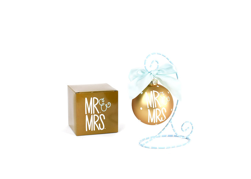 Mr. & Mrs. Ornament with Custom Gift Box and Ornament Stand