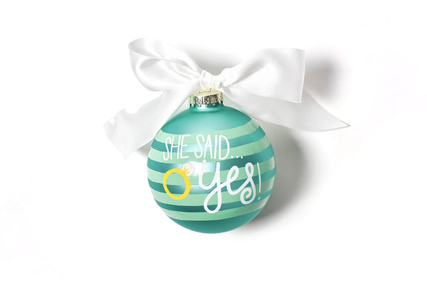 She Said Yes Just Engaged Ornament with White Satin Bow